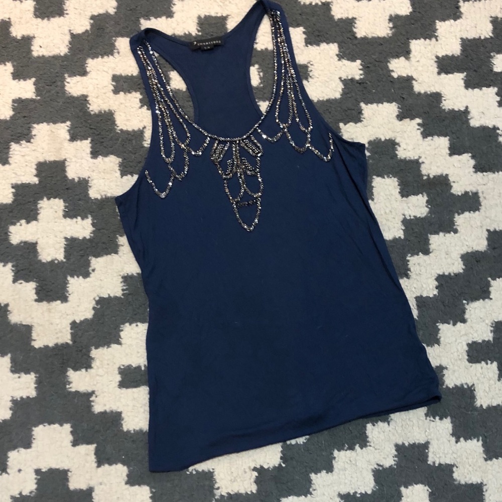 Navy Blue Beaded Racerback Tank
